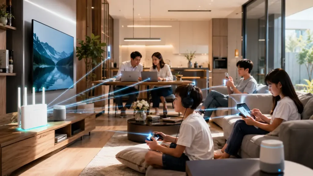 ครอบครัวใช้งาน AIS Fibre3 หลายอุปกรณ์พร้อมกันผ่าน WiFi 6 ภายในบ้านอย่างลื่นไหล