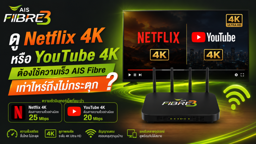 ดู Netflix 4K หรือ YouTube 4K ต้องใช้ความเร็ว AIS Fibre เท่าไหร่ถึงไม่กระตุก