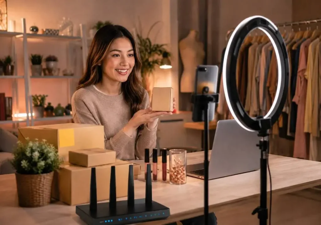 ไลฟ์ขายของบน TikTok Shop และ Shopee Live ใช้ AIS Fibre 3 ความเร็วเท่าไหร่ถึงพอ พ่อค้าแม่ค้าออนไลน์ไลฟ์ขายของผ่าน TikTok Shop และ Shopee Live ด้วย AIS Fibre 3 ความเร็วสูง