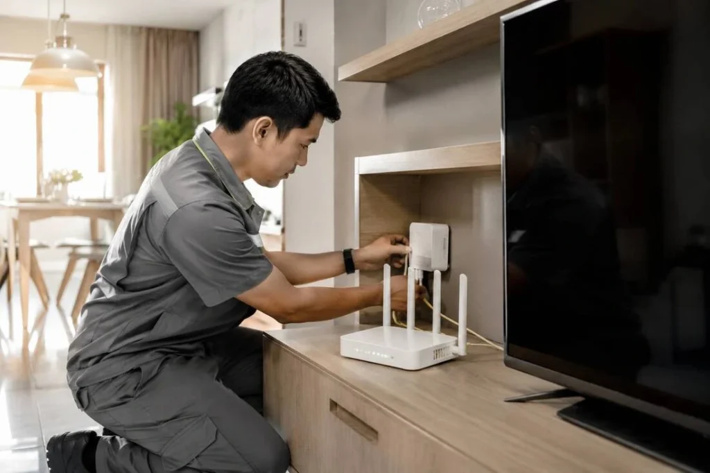 อุปกรณ์ AIS Fibre Router และ ONT ที่ติดตั้งภายในบ้าน