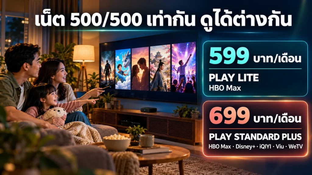 เทียบแพ็ก Net HBO 599 บาท กับ Net Lite Entertainment 699 บาท เน็ตเร็วเท่ากันแต่ได้แพ็ก PLAY ต่างกัน