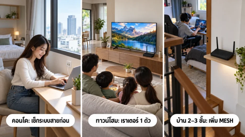 สมัครเน็ตบ้านแบบไหนดี เลือกตามประเภทบ้าน คอนโด ทาวน์โฮม และบ้าน 2–3 ชั้นที่ต้องเพิ่ม MESH
