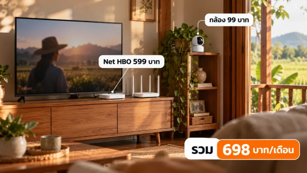 ติดเน็ตบ้านให้พ่อแม่ต่างจังหวัด พร้อมกล้อง สมัครแทนได้ไหม ชุดเน็ตบ้าน Net HBO 599 บาทคู่กล้อง Cloud IP Camera 99 บาท รวม 698 บาทต่อเดือน สำหรับบ้านพ่อแม่ต่างจังหวัด